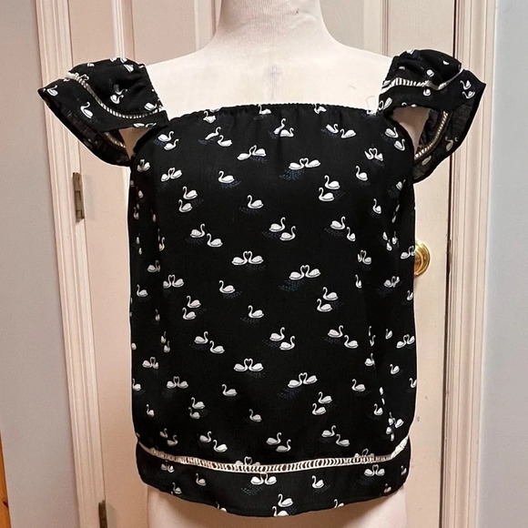Lily White Women’s Tank Top - Black w/ White Swans - Size S - EUC - Picture 1 of 8